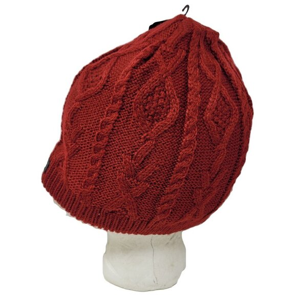 Women's Warm Winter Beanie Hat, Burgundy - Picture 3 of 3
